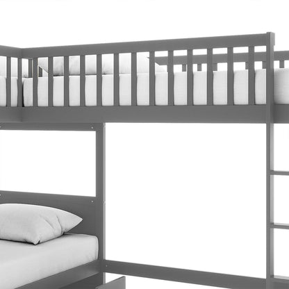 Lucy Solid Pine Corner Triple Bunk Bed & Mattress Package - Grey