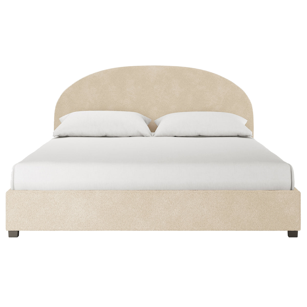 Close-up of the Lunia Bouclé Bed Frame with Gas Lift Storage, highlighting its elegant design and soft bouclé fabric texture, showcasing the luxurious and functional aspect of this cream beige super king bed.