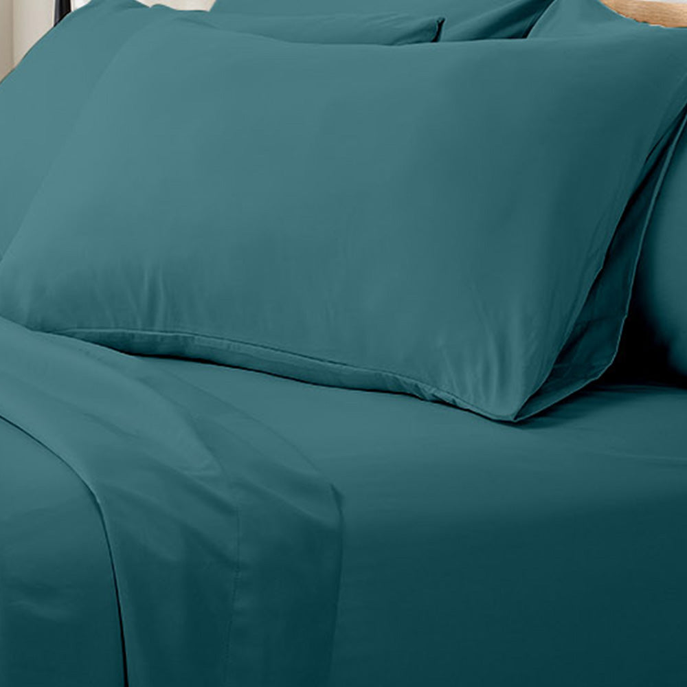 Valeria 1000TC Ultra Soft Bed Sheet Set in Moroccan Blue, King size, close-up of pillowcase and fitted sheet