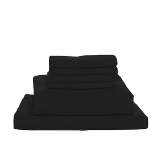 Valeria 1000TC Ultra Soft Bed Sheet Set King Single – Black displayed in a neatly stacked arrangement, highlighting the smooth texture and refined appearance of the high-thread-count fabric.