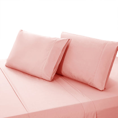 Valeria 1000TC Ultra Soft Bed Sheet Set in Blush, Queen size, showing fitted sheet and two pillowcases