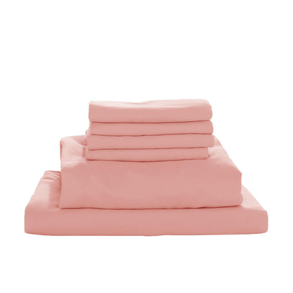 Valeria 1000TC Ultra Soft Bed Sheet Set in Blush Queen, featuring neatly folded flat sheet, fitted sheet and four pillowcases