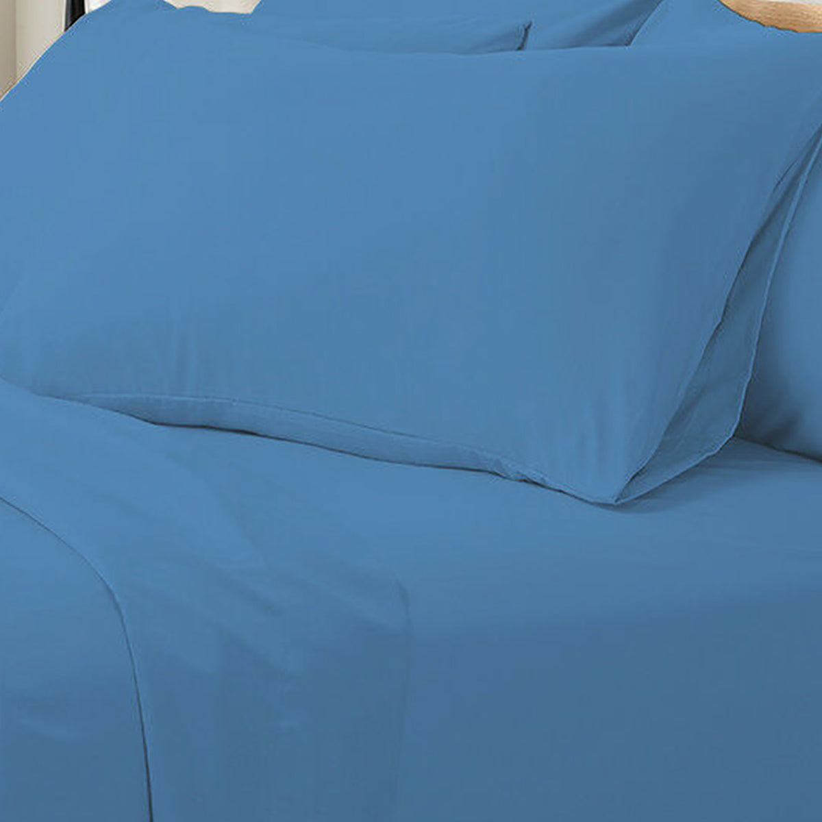 Valeria Single 1000TC Ultra Soft Bed Sheet Set in Blue, showcasing a fitted sheet and matching pillowcase, highlighting the smooth texture and luxurious appearance of this high-thread-count bedding ensemble.