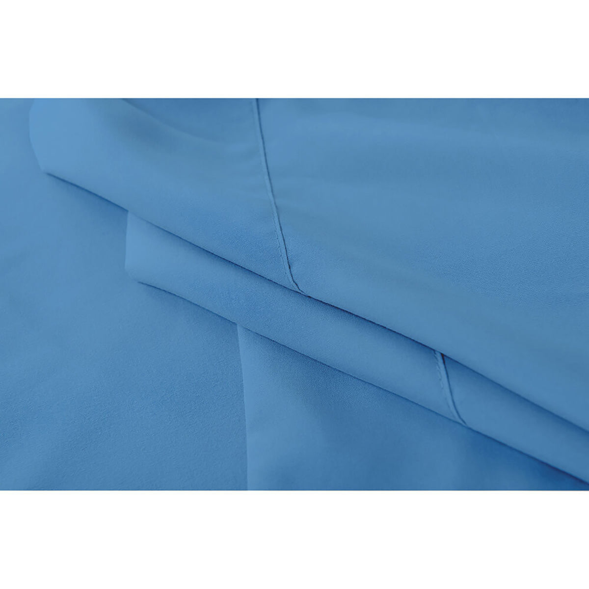 Close-up of the Valeria Super King 1000TC Ultra Soft Bed Sheet Set in Blue, showcasing a smooth, neatly folded fabric, emphasizing its luxurious feel and premium quality.