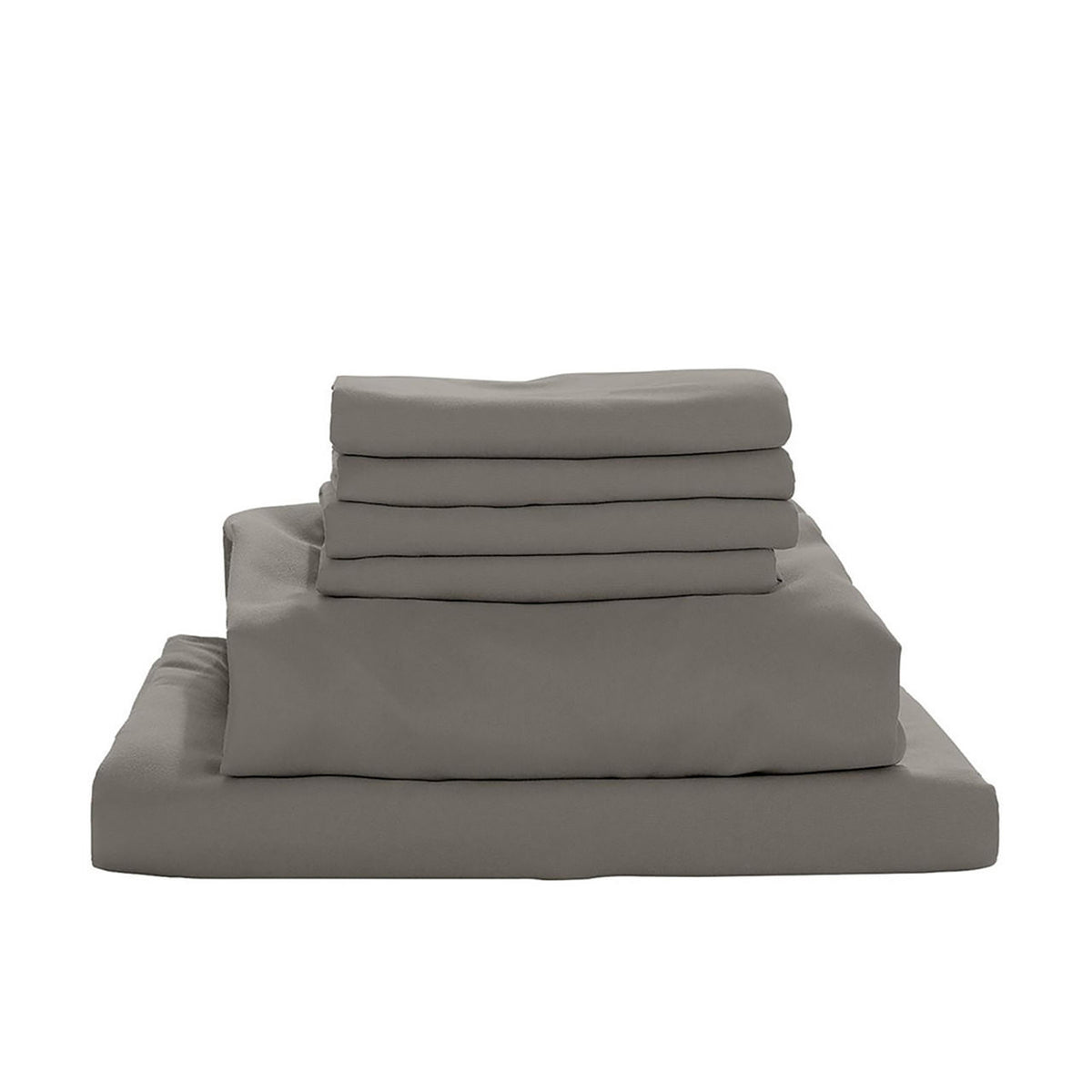 Valeria 1000TC Ultra Soft Bed Sheet Set Super King in Grey, featuring fitted sheet, flat sheet and four pillowcases neatly