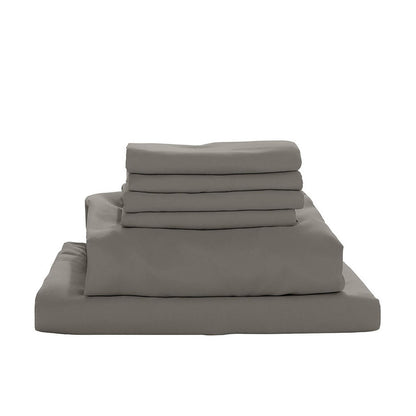 Valeria 1000TC Ultra Soft Bed Sheet Set Super King in Grey, featuring fitted sheet, flat sheet and four pillowcases neatly