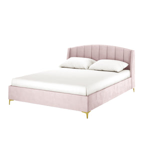 Lyra Queen Winged Velvet Fabric Bed Frame in Soft Pink