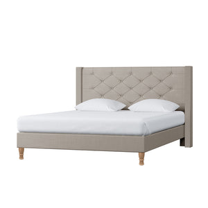 Maggie Queen Winged Fabric Bed Frame in Warm Grey