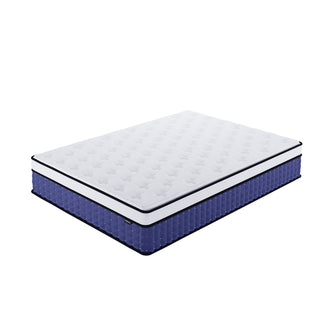 Antheia Double 32cm Euro Top Memory Foam Latex Mattress in Medium Firm, showcasing a white quilted top with navy-blue tufted side panels, set against a plain white background.