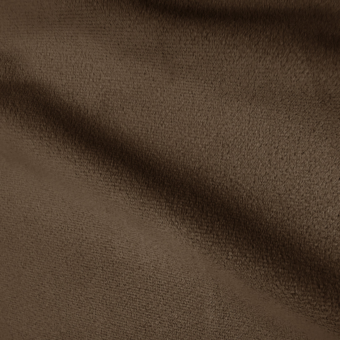 Close-up of taupe brown velvet upholstery texture showing soft plush pile and subtle colour variation