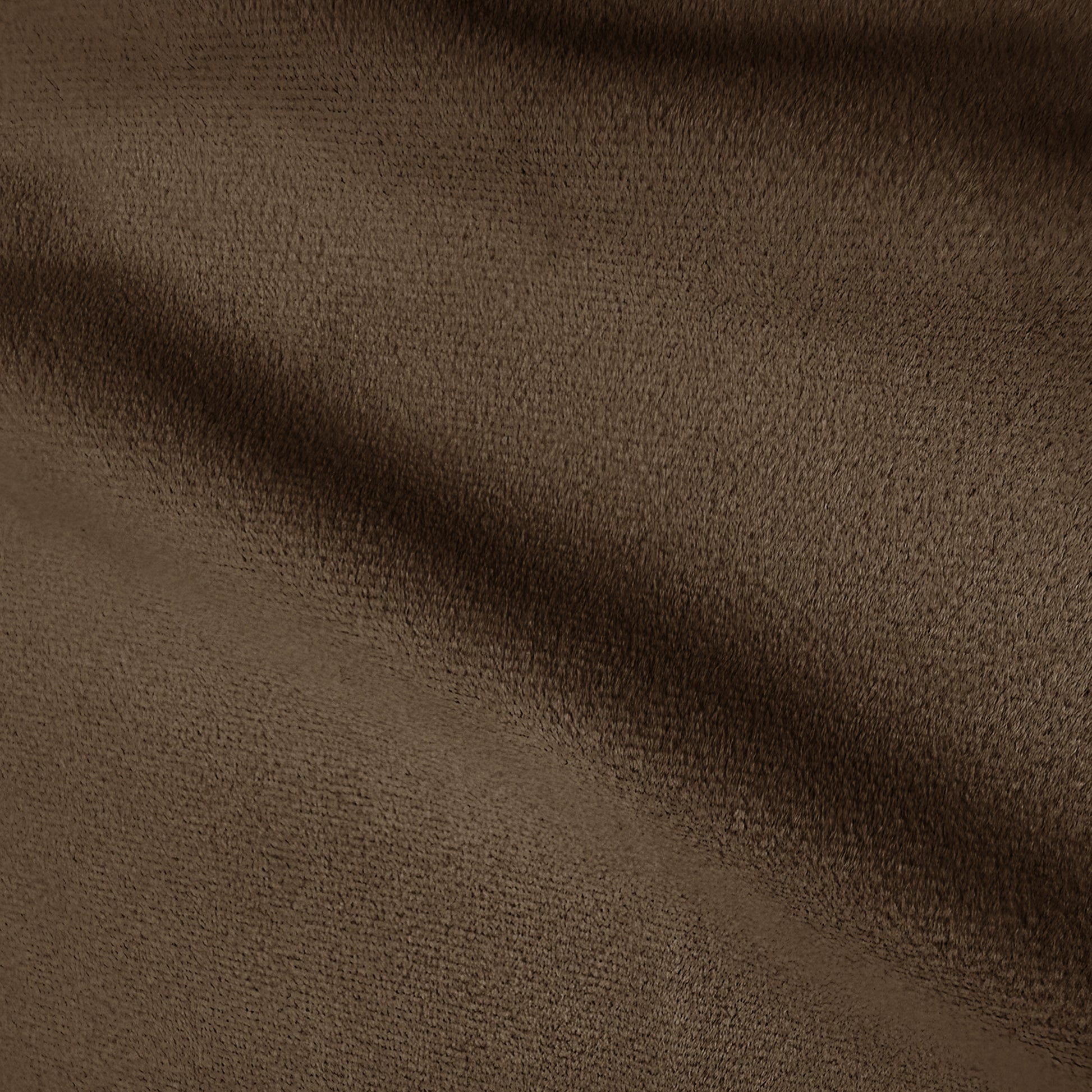 Close-up of taupe brown velvet upholstery texture showing soft plush pile and subtle colour variation