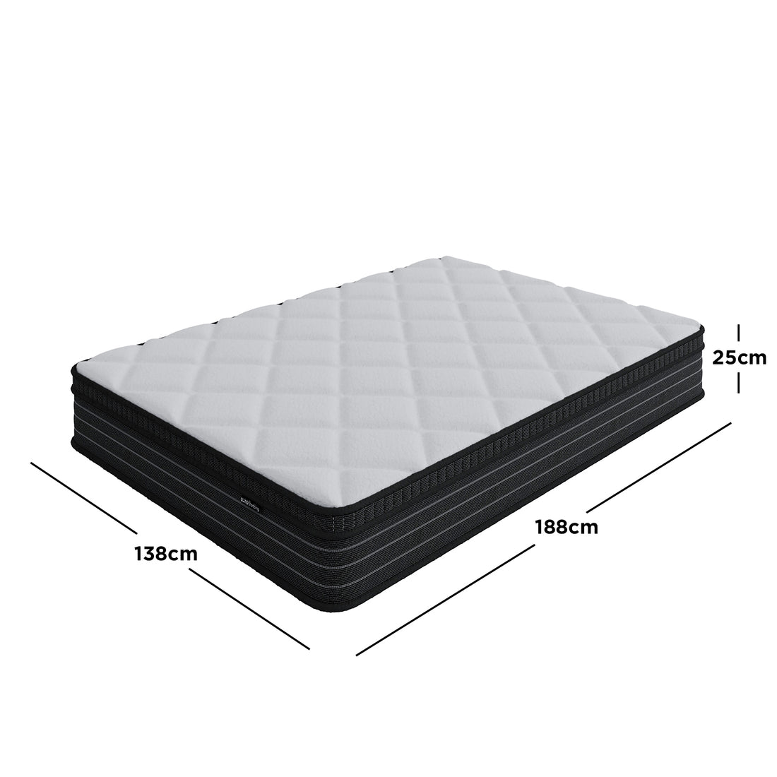 Iris Double Firm 25cm foam pillow top pocket spring mattress with dimensions 138cm x 188cm x 25cm