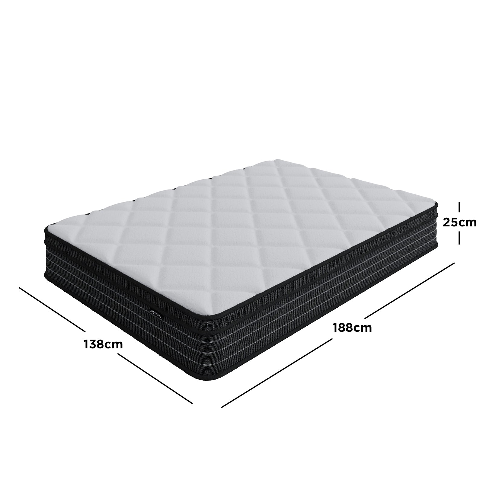 Iris Double Firm 25cm foam pillow top pocket spring mattress with dimensions 138cm x 188cm x 25cm