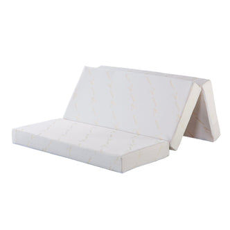 Plico 3-Fold Queen Mattress, featuring a three-panel foldable foam design with subtle bamboo print, engineered for space-saving and ergonomic support in modern homes.