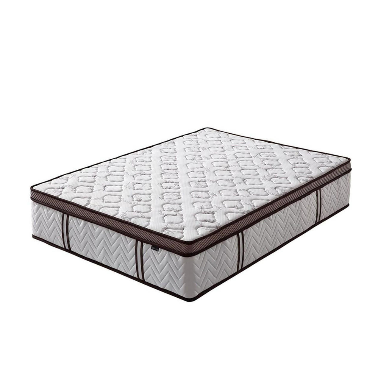 Selene Queen 30cm Euro Top Latex Mattress in Medium Firm, white quilted top with brown trim and chevron-patterned sides