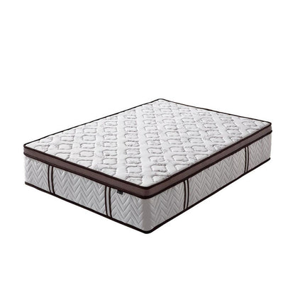 Selene Queen 30cm Euro Top Latex Mattress in Medium Firm, white quilted top with brown trim and chevron-patterned sides