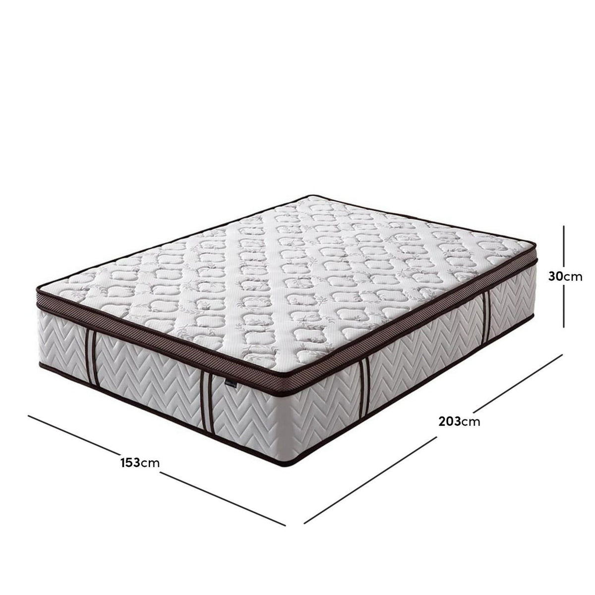 Selene Queen Euro Top Latex Mattress, medium firm, 153cm x 203cm x 30cm, white quilted top with brown trim
