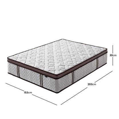 Selene Queen Euro Top Latex Mattress, medium firm, 153cm x 203cm x 30cm, white quilted top with brown trim