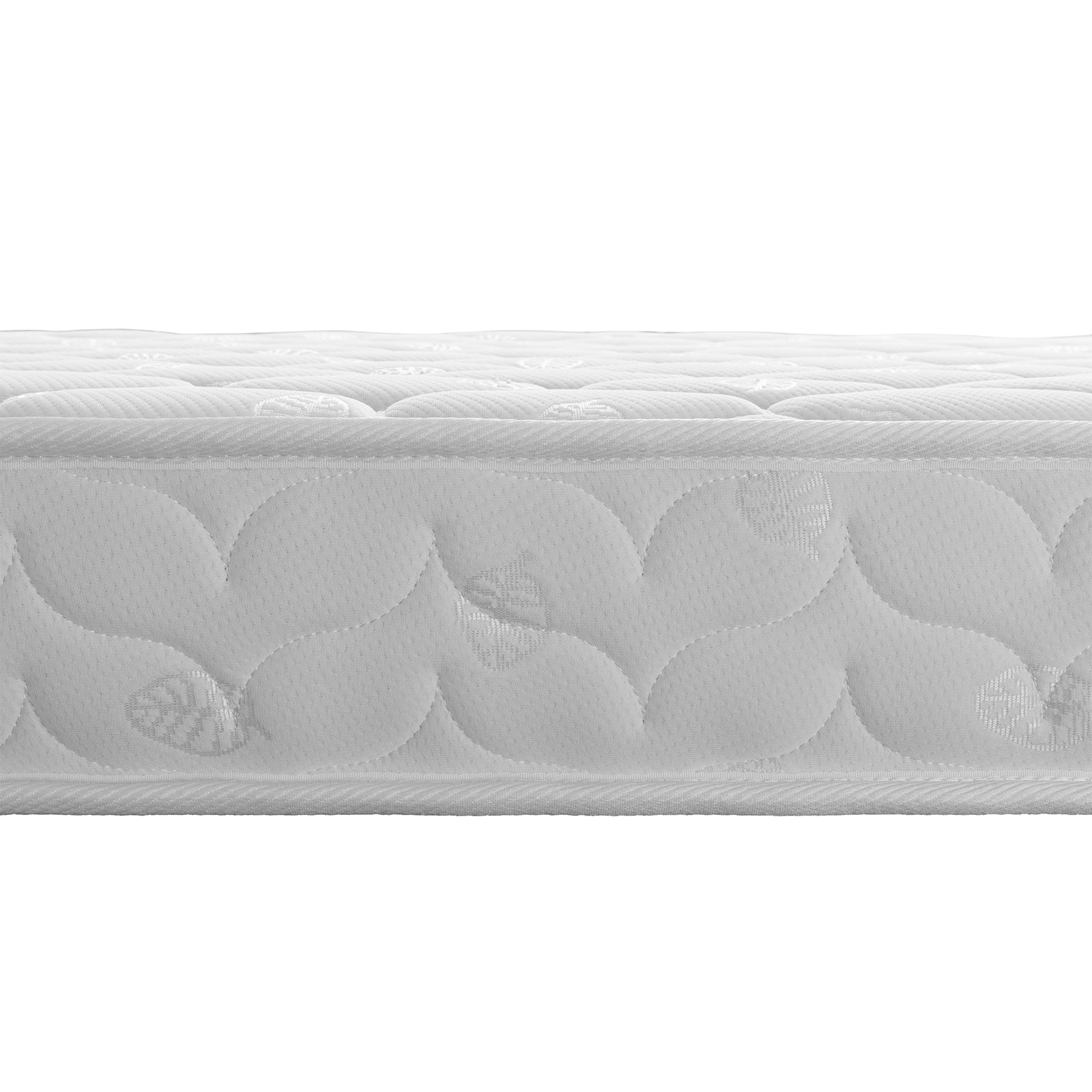 Side view of the Thermis Single 15cm Hypoallergenic Mattress in Medium Firm, showcasing its quilted design with independent pocket springs and high-density foam for optimal support and comfort.