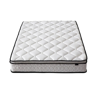 Luxo Venus Double Firm Pocket Spring Pillow Top Mattress with quilted white top, black piping, and reinforced edges