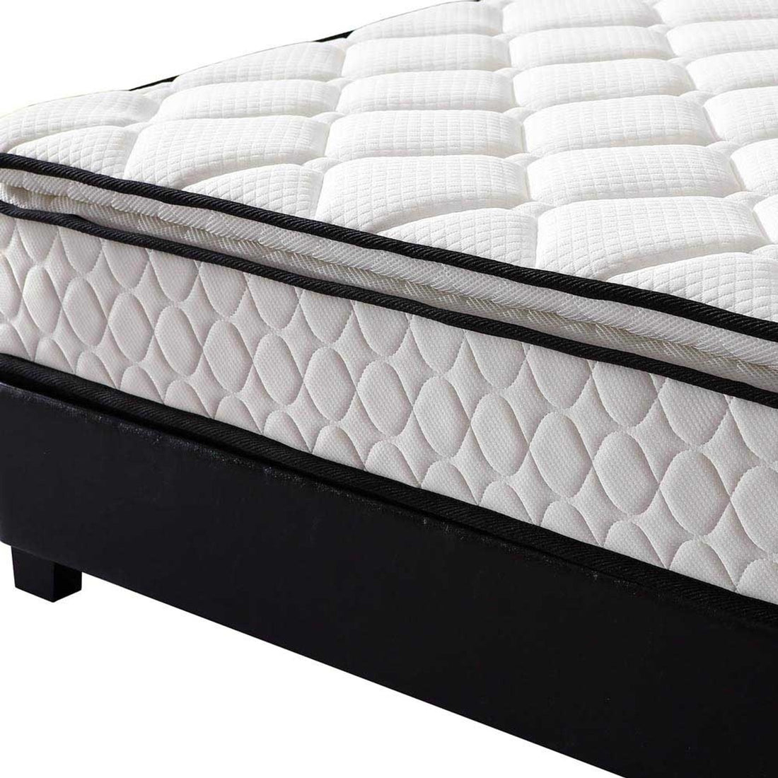 Close-up of the Venus Double Pillow Top Pocket Spring Mattress showing quilted pillow top, reinforced side panel with diamond