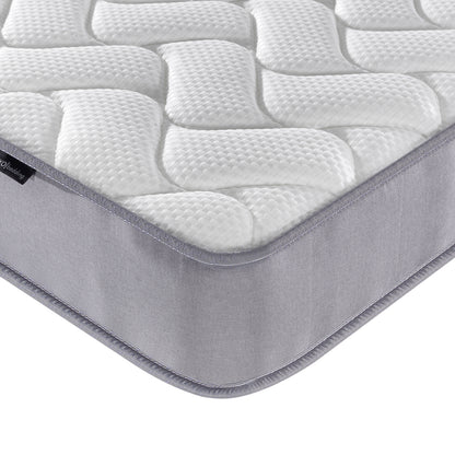 Vesta Double 20cm Medium Firm Pocket Spring Latex Mattress close-up showcasing its plush surface, highlighting premium materials like natural latex padding and breathable knitted fabric for optimal comfort and support.