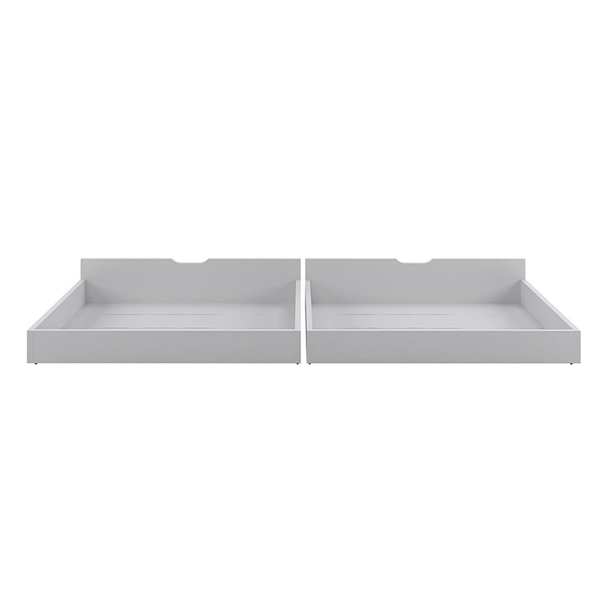 Nero Natural Pine Triple Bunk Bed with Storage Drawers – White, featuring a single top bunk, double bottom bunk, built-in ladder, full-length guardrails, and visible white drawers on a shelf.
