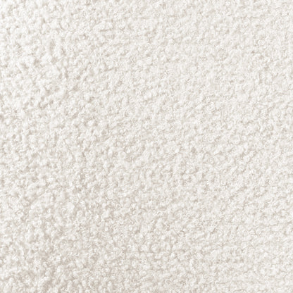 Close-up of Nikias King Bouclé Fabric Bed Frame in Cream White, showcasing its plush, looped bouclé texture with a tufted design, emphasizing its softness and luxurious appeal.