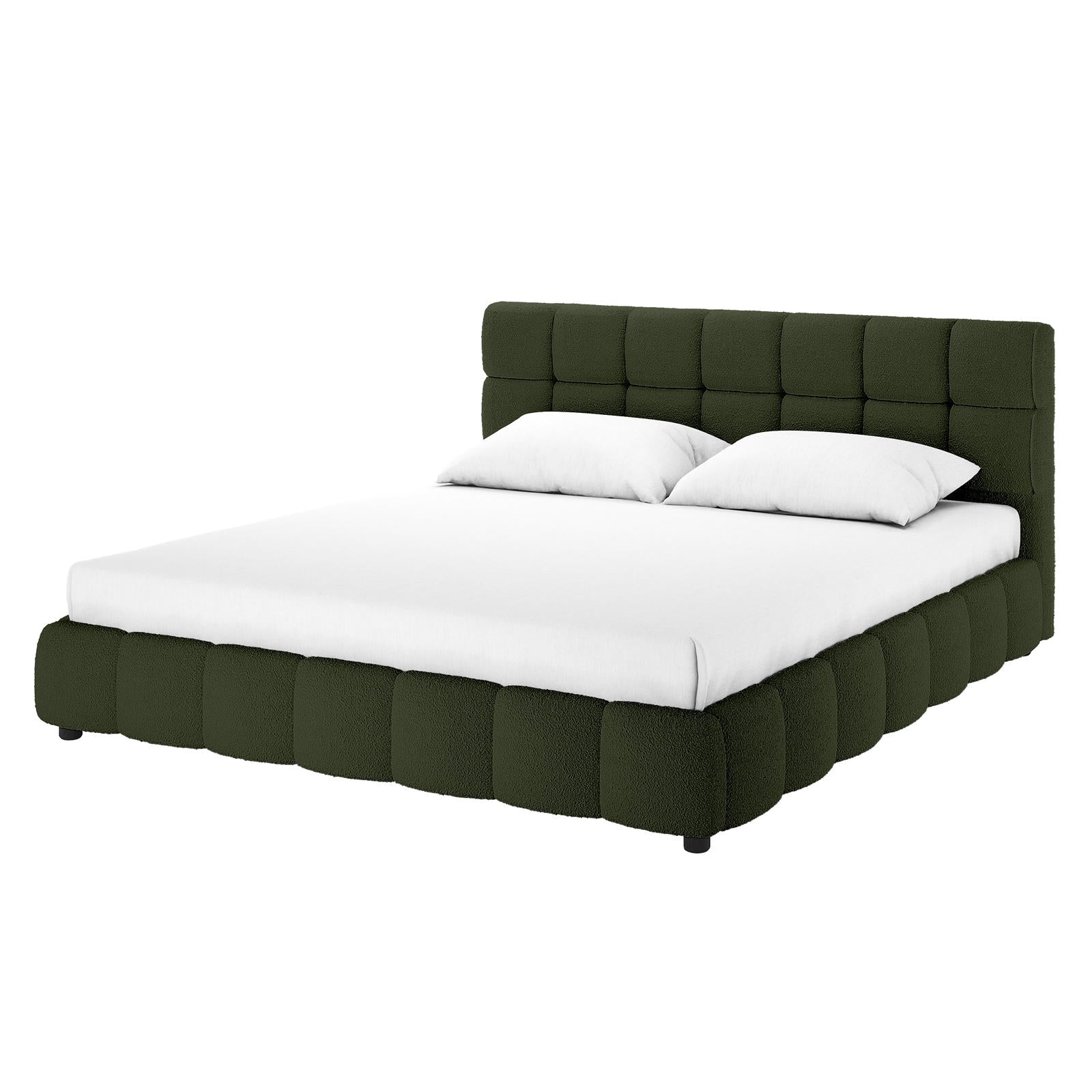 Nikias Tufted Boucle Bed Frame - Green - King
