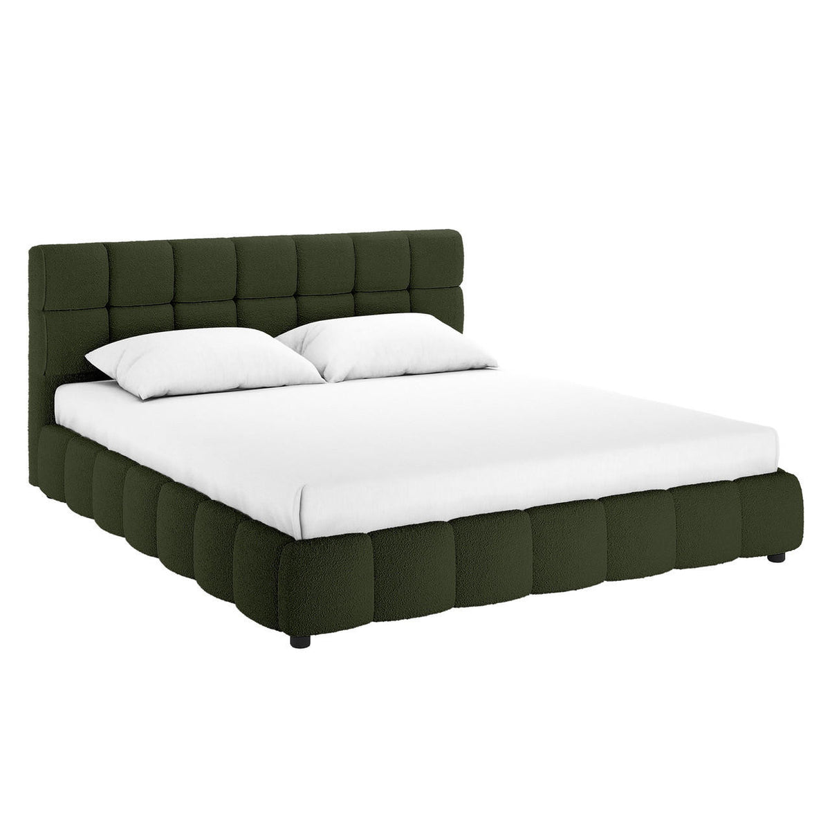 Nikias Tufted Boucle Bed Frame - Green - King