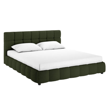 Nikias Tufted Boucle Bed Frame - Green - King