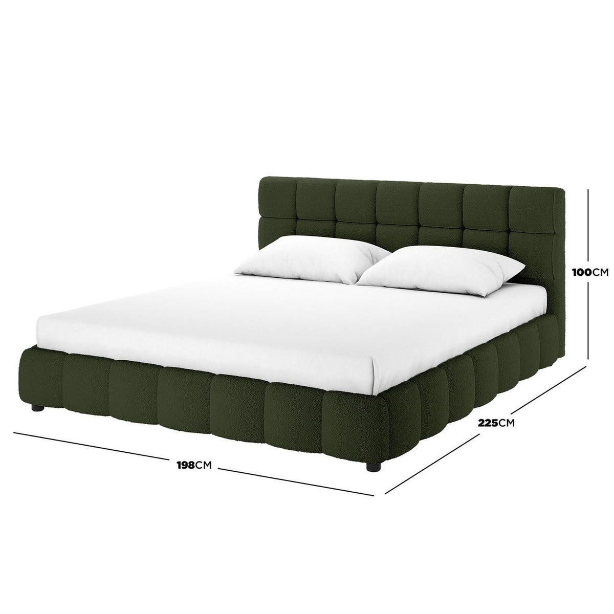 Nikias Tufted Boucle Bed Frame - Green - King