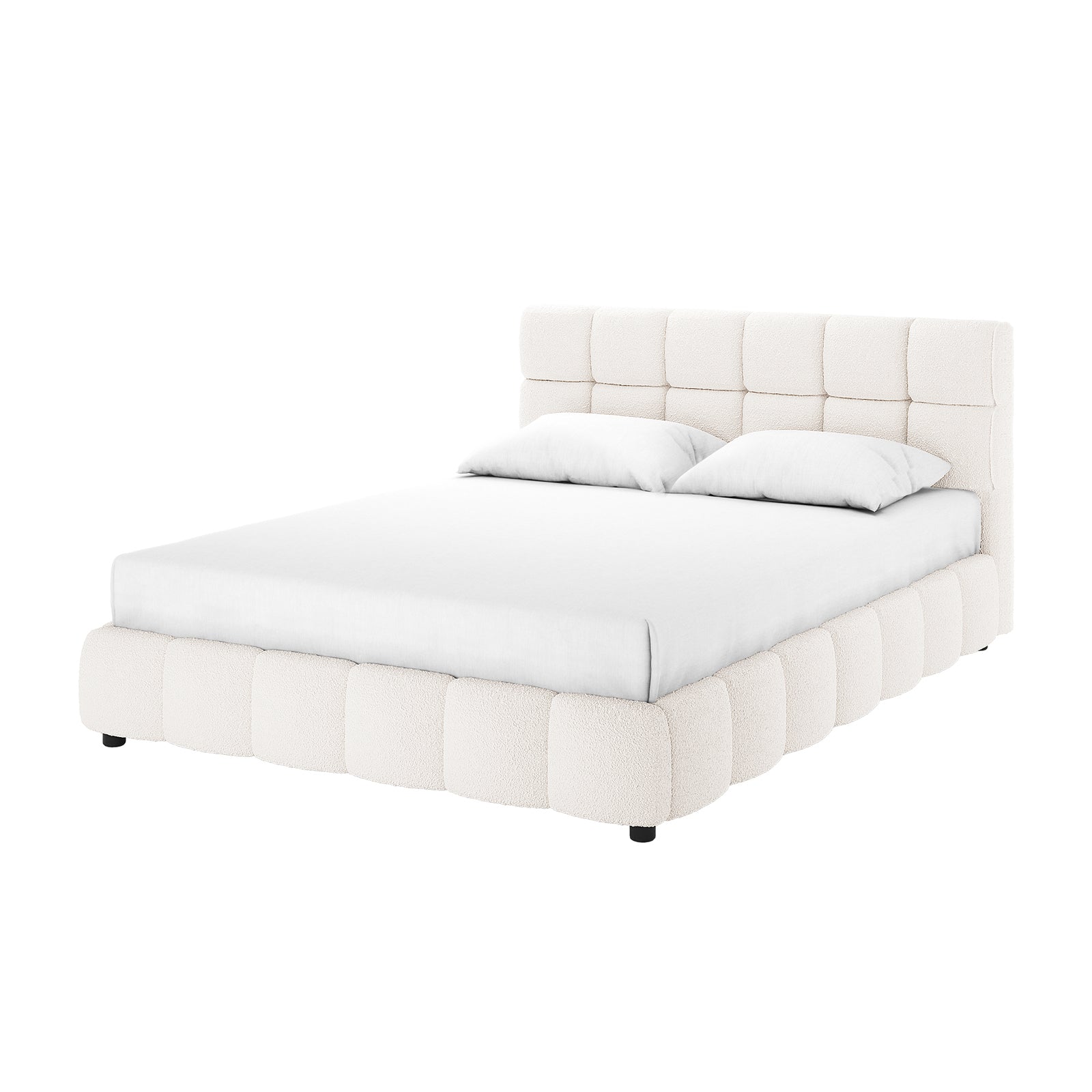 Nikias Queen Boucle Fabric Bed Frame in Cream White
