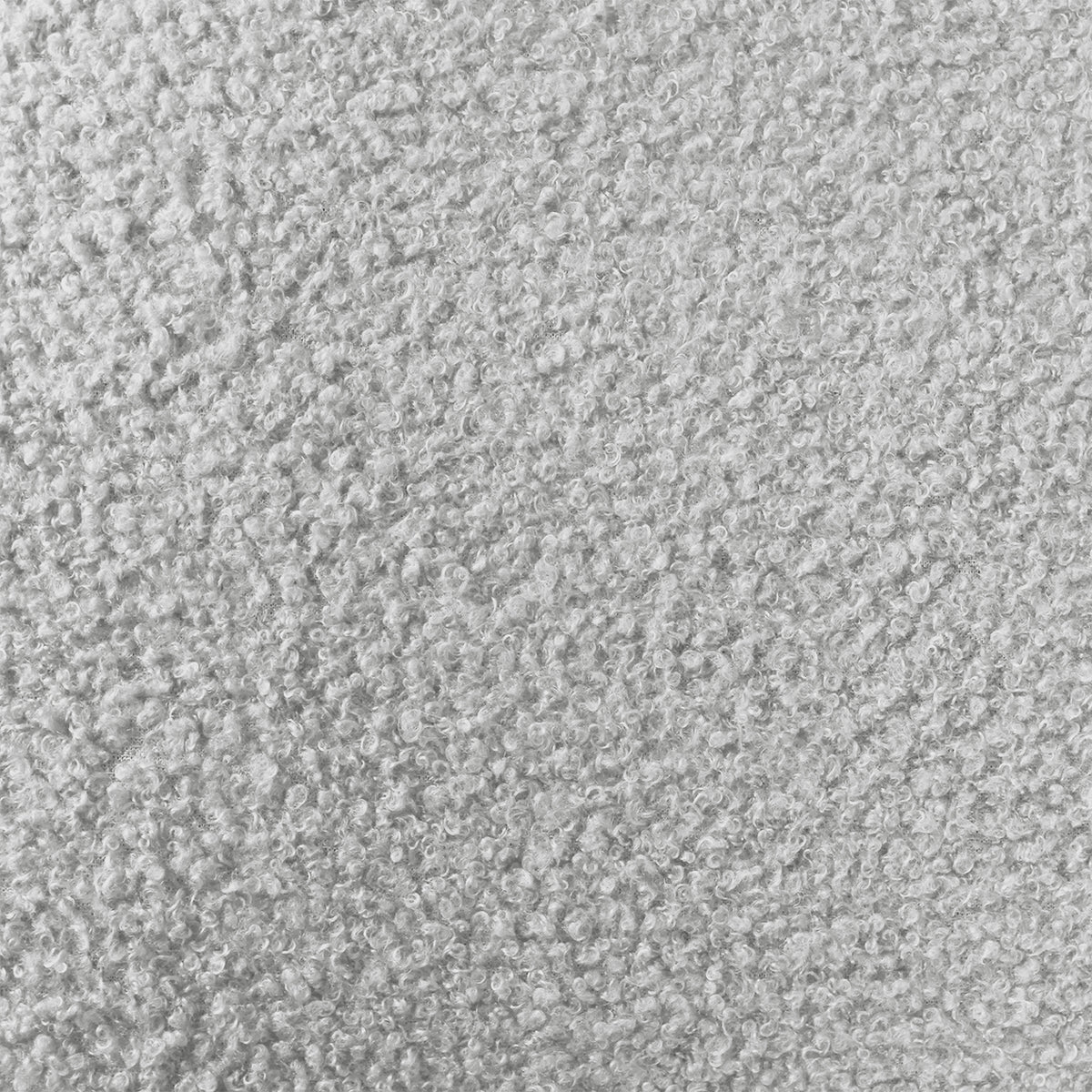 Nikias Queen Bouclé Fabric Bed Frame in Light Grey features a close-up of looped fibers, showcasing the soft, textured bouclé upholstery. The tightly zoomed-in textile emphasizes its plush, inviting texture.