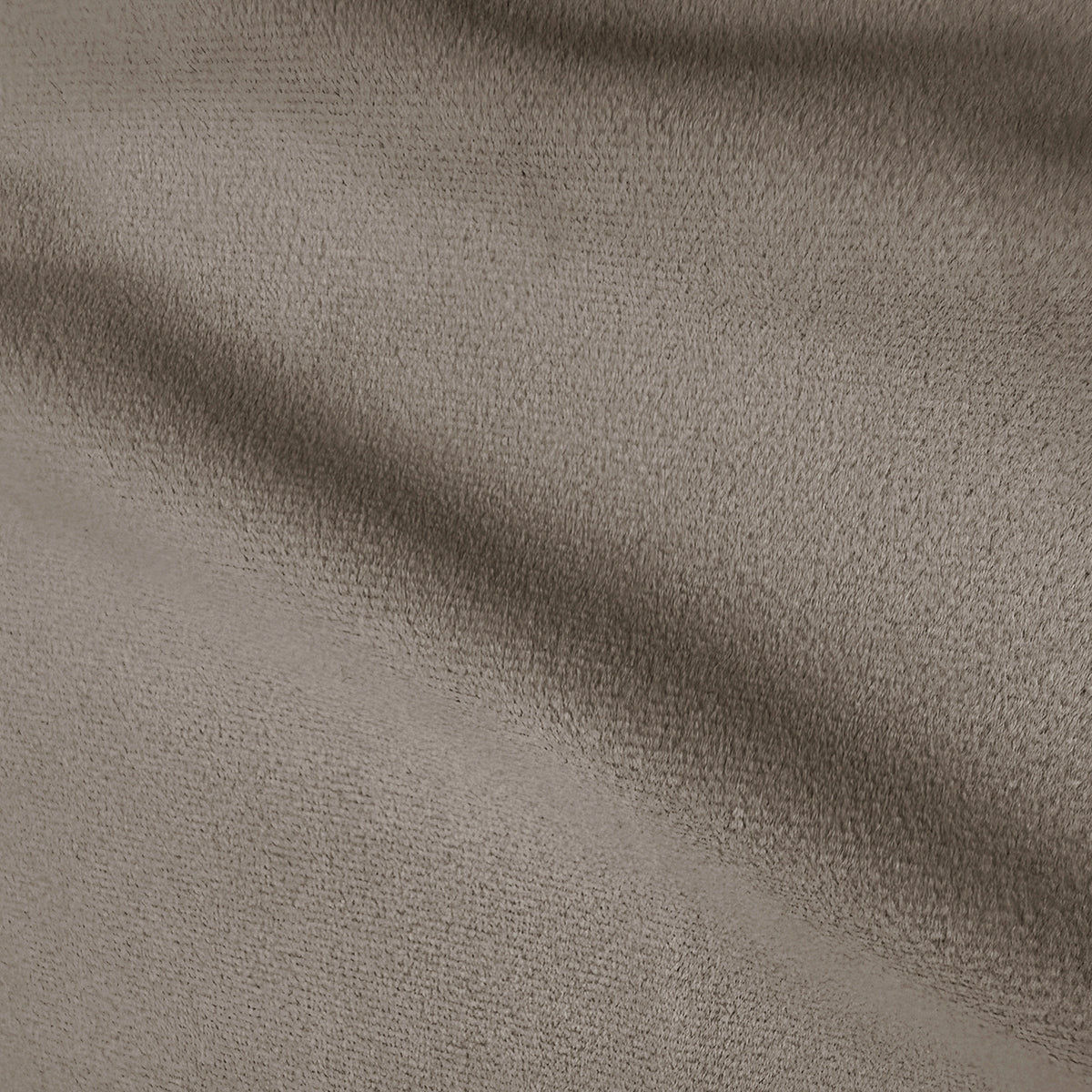 Warm grey velvet upholstered bed frame close-up showing textured fabric detail