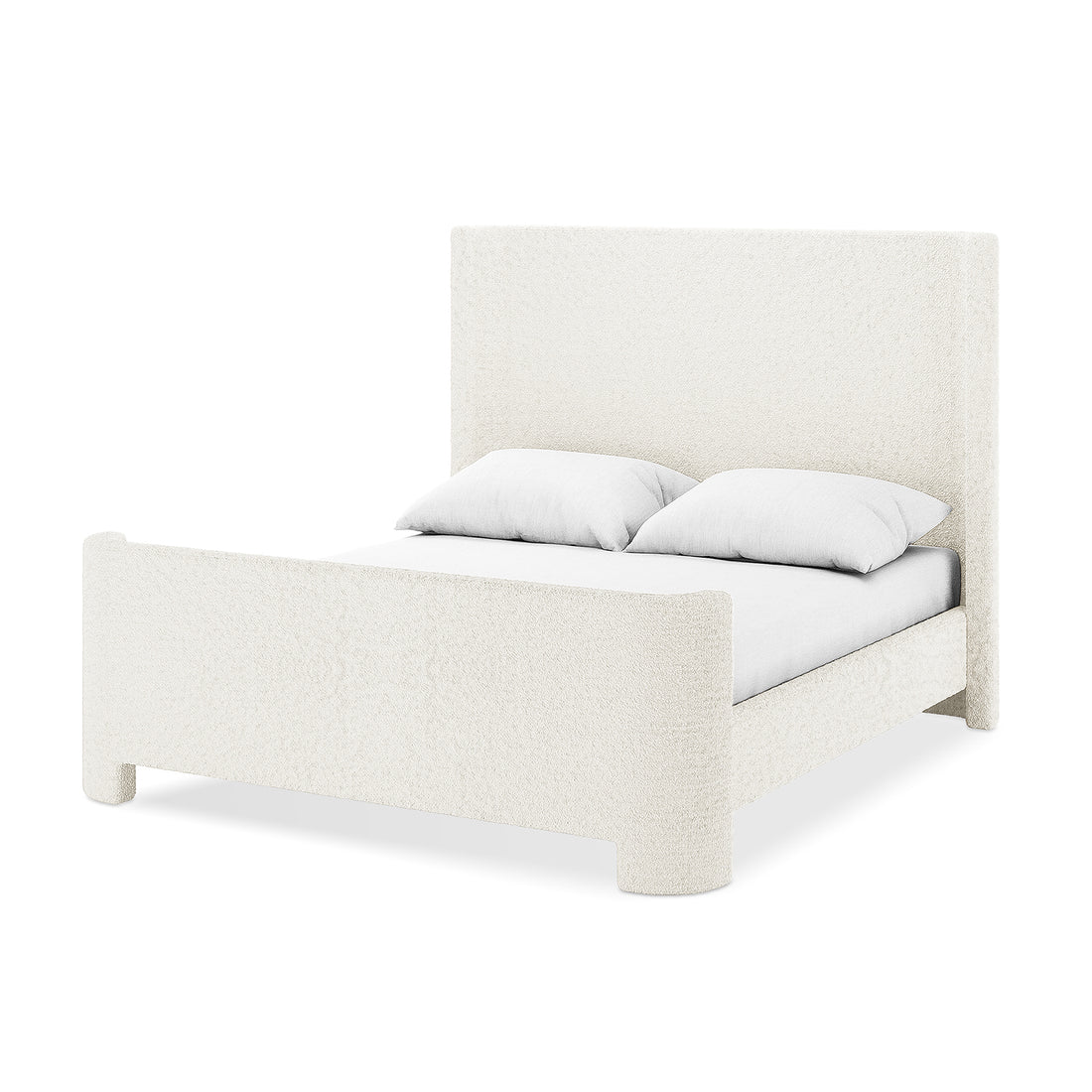 Palmira Double Boucle Upholstered Sleigh Bed Frame in Cream White with tall headboard and curved footboard