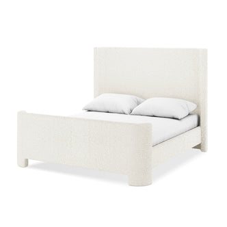 Palmira Double Boucle Upholstered Sleigh Bed Frame in Cream White with tall headboard and curved footboard