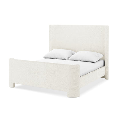 Palmira Double Boucle Upholstered Sleigh Bed Frame in Cream White with tall headboard and curved footboard
