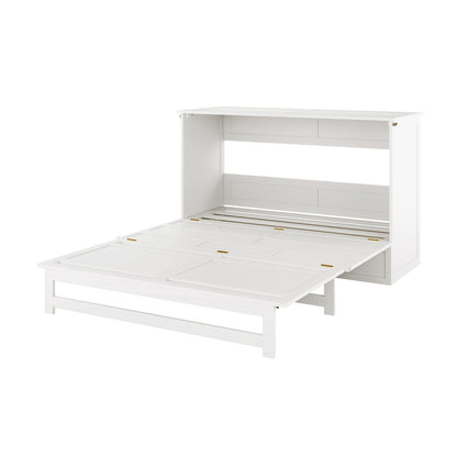 Flecter 3-Fold Queen Mattress with Penn Smart Queen Murphy Bed in open position, showcasing a sleek, wall-mounted fold-down design with a modern, minimal frame and panel detailing, ideal for versatile spaces.