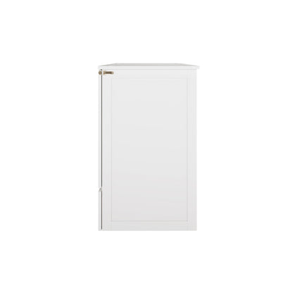 Side view of the Flecter 3-Fold Queen Mattress and Penn Smart Queen Murphy Bed, highlighting the mattress's foldable design and the Murphy bed's space-saving functionality. The cabinet with a brass latch is not part of the product.