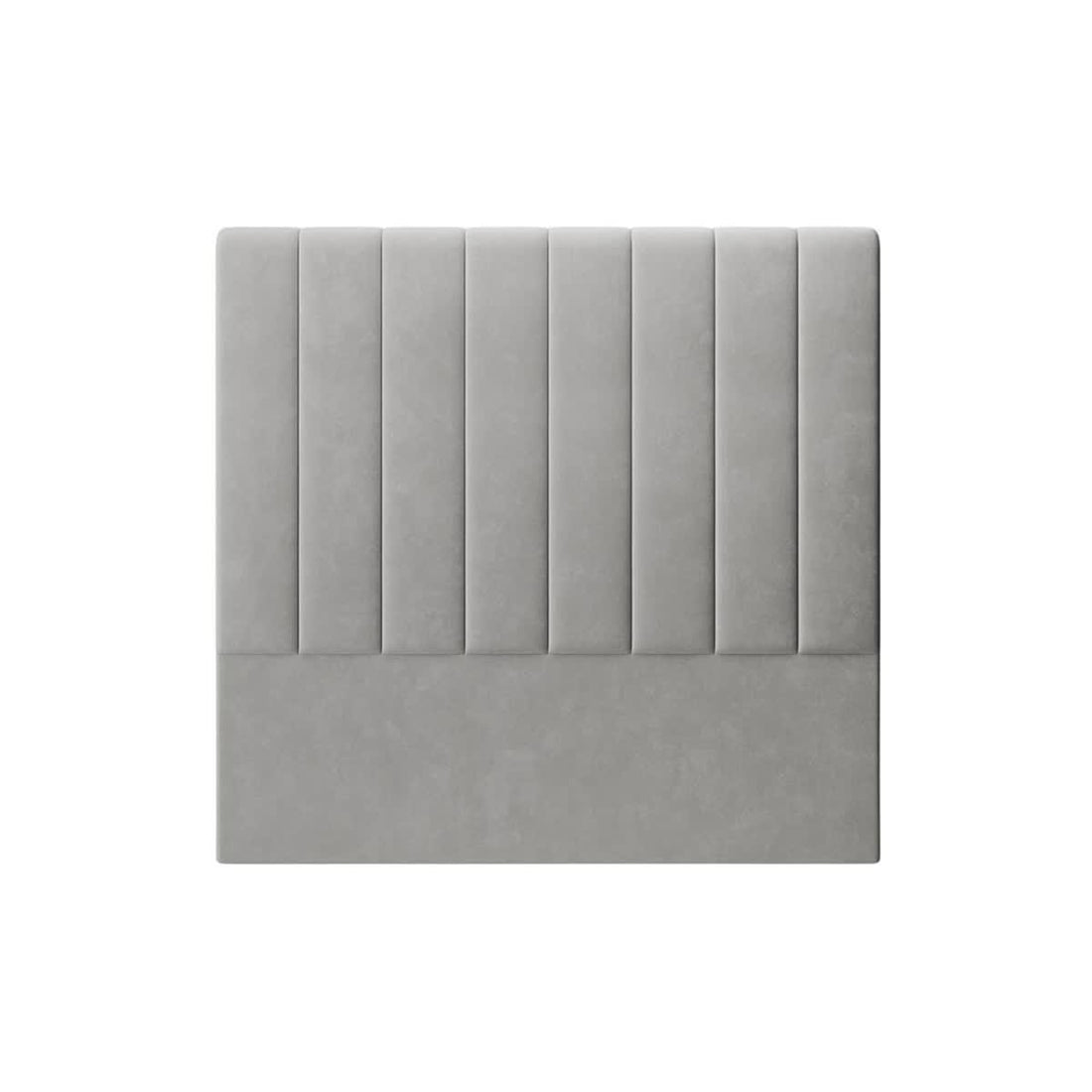 Septima & Gratiana Double Bed & Headboard Package – Slate features a square, light gray upholstered headboard with vertical channel tufting on top and a smooth padded lower section.