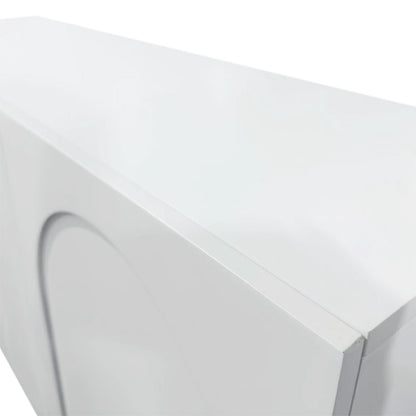 Close-up of the Archen 140cm 3 Door Storage Buffet Sideboard in White, showcasing its sleek, curved side panel design indicative of modern craftsmanship and sturdy construction.
