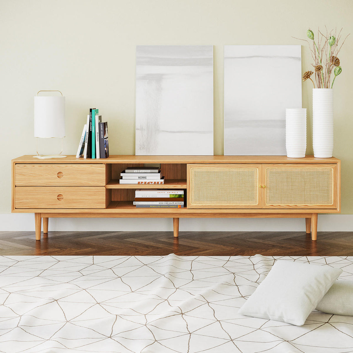 Bea 180cm Rattan American Oak Entertainment Unit - Natural - Lifestyle