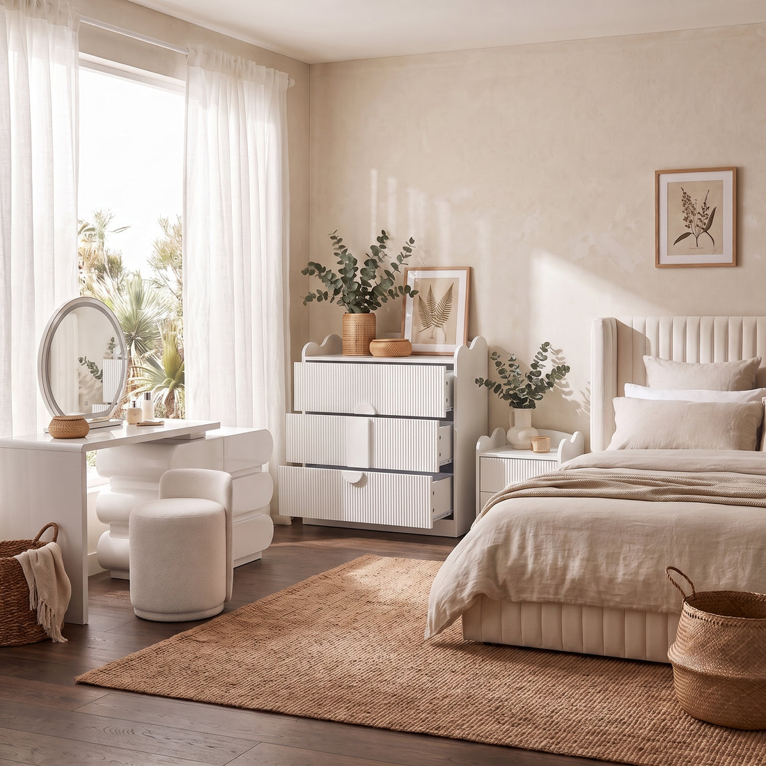 Caden Fluted Chest of Drawers in White