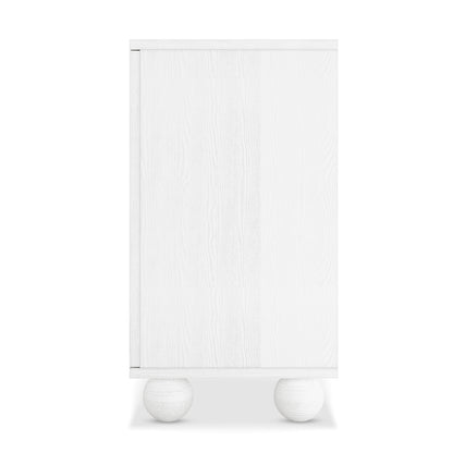 Carlo white sideboard with rattan door and spherical legs