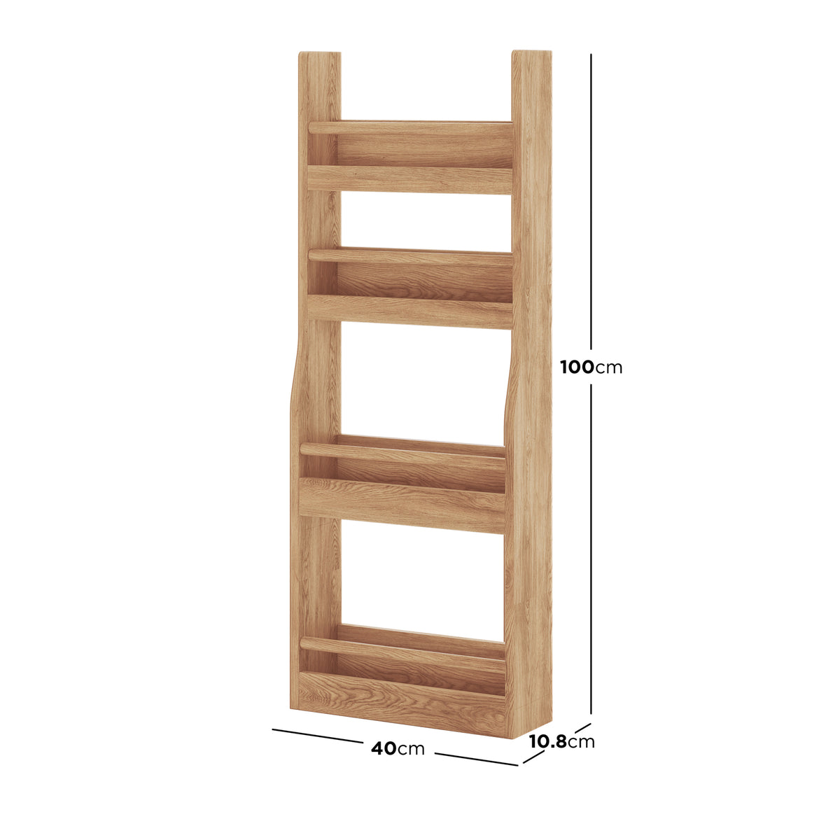 Chastor 100cm Solid Oak Spice Rack Storage - Natural, a wall-mounted wooden shelving unit with three open-fronted shelves, crafted from light-toned wood, ideal for organizing spices or bathroom essentials.