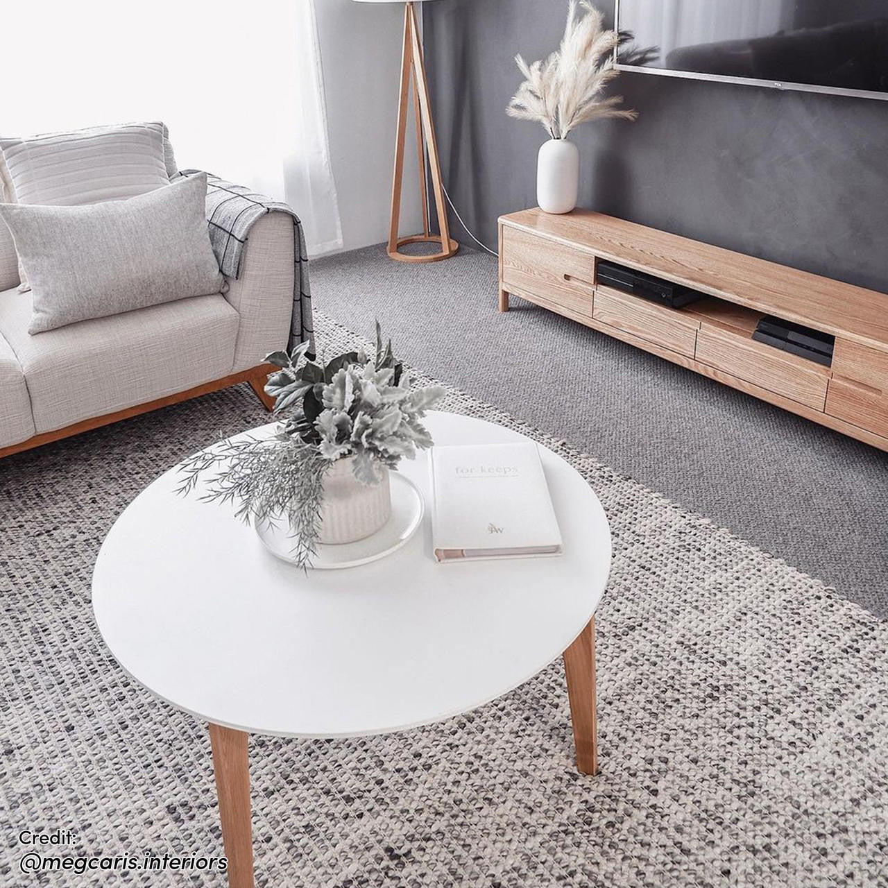 Daphne 200cm American Oak and Timber Entertainment Unit Natural showcases sleek lines and visible wood grain, with a spacious design featuring swing doors, open shelf, and slide-out drawers for ample storage.