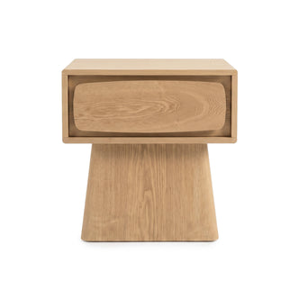 Front view of a wooden nightstand on a white background