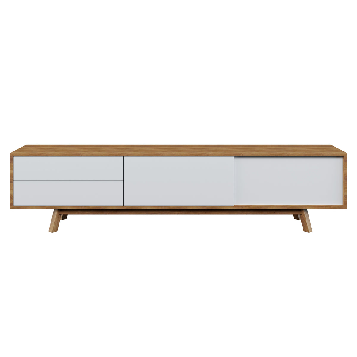 Gavyn Entertainment Unit with Cabinet and Drawers, showcasing a modern design with a large sliding cabinet and two drawers, ideal for spacious living rooms and ample storage needs.