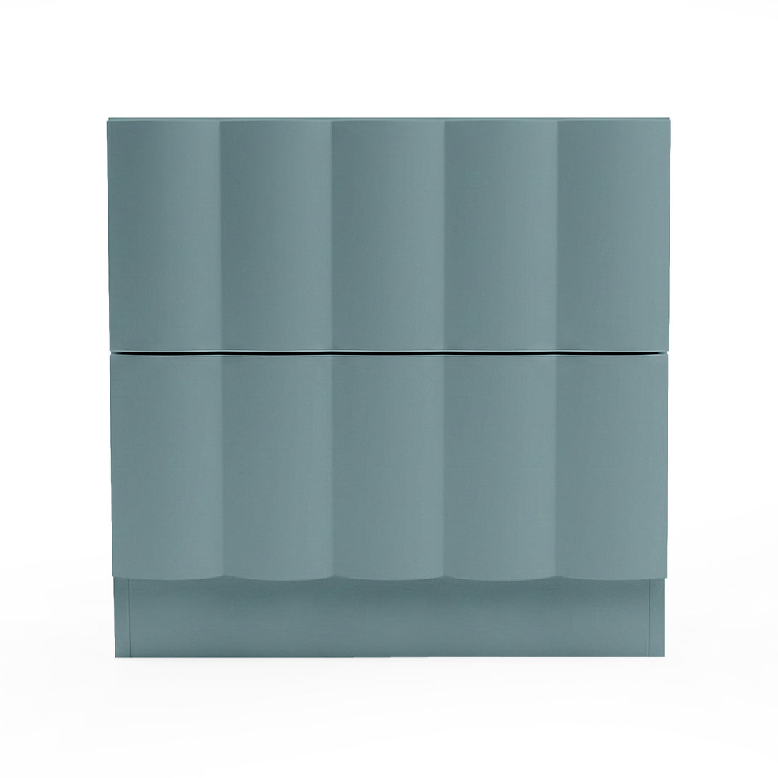 Hamish 2 drawer fluted bedside table in sage with curved vertical detailing and plinth base